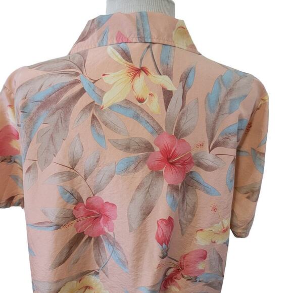 Silk Button Front Hawaiian Hibiscus Floral Short Sleeve Beach Shirt Blouse 1X - Picture 4 of 6